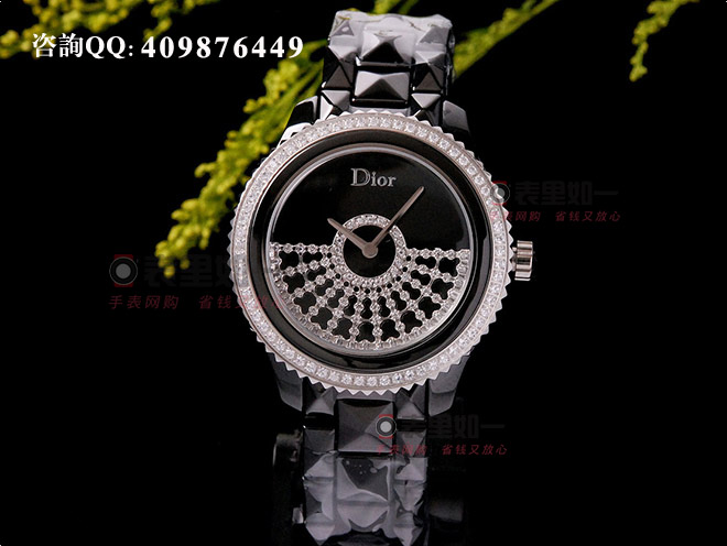 迪奥Dior 女士时尚石英腕表 黑色陶瓷 表壳转运摆扇  38*13mm