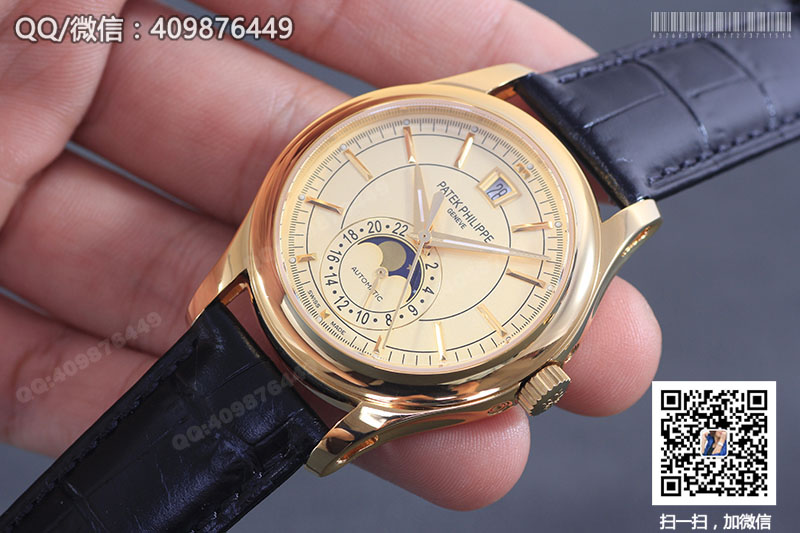 高仿百达翡丽PATEK PHILIPPE复杂功能计时系列5205R-001黄金色自动机械腕表