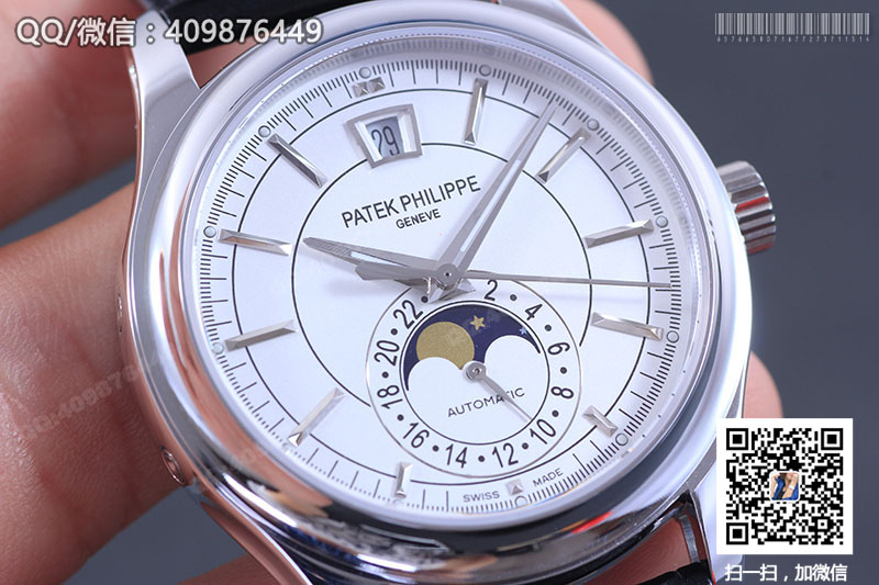 高仿百达翡丽PATEK PHILIPPE复杂功能计时系列5205G-001 腕表 白色表盘