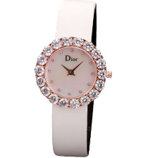 迪奥Dior 时尚镶钻瑞士石英腕表 玫瑰金 32*19mm